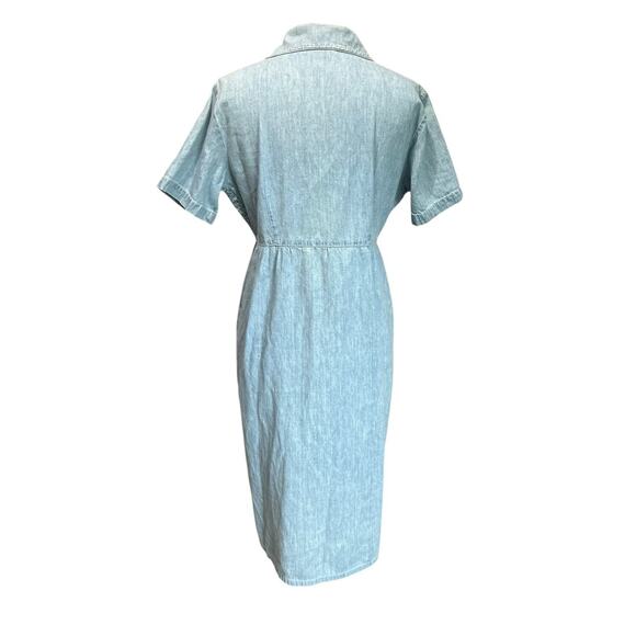 Vintage Farmhouse Cottagecore Denim Midi Dress Button Front Grid Pleat sz 12 - Picture 5 of 6